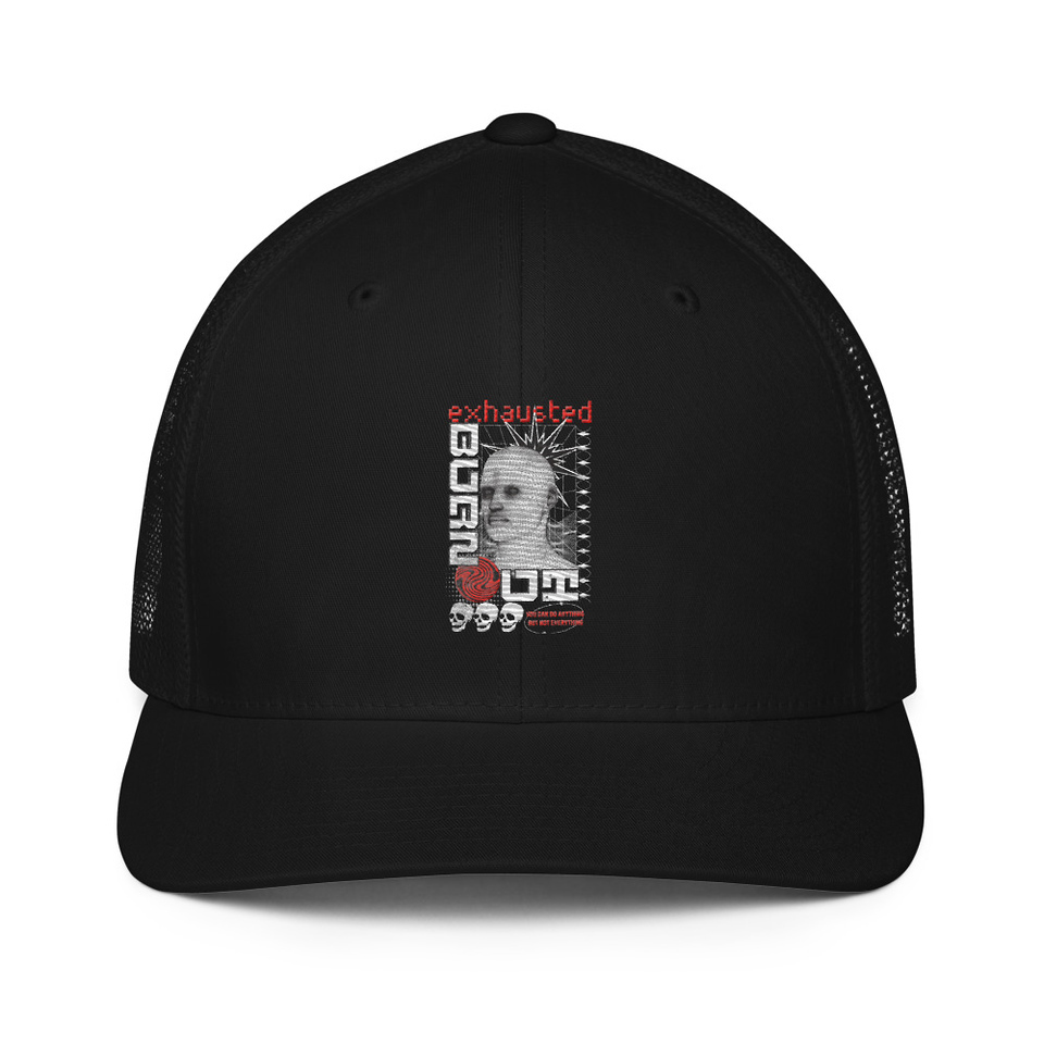 Burn Out - Futuristic 3D Head Closed-Back Trucker Cap