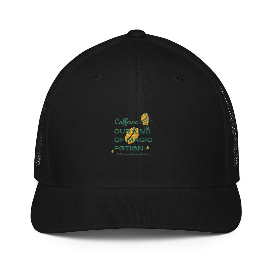 Caffeine Cartoon Closed-Back Trucker Cap