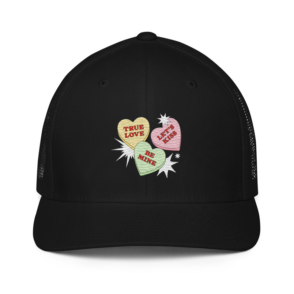 Candy Hearts - Valentine's Day Closed-Back Trucker Cap