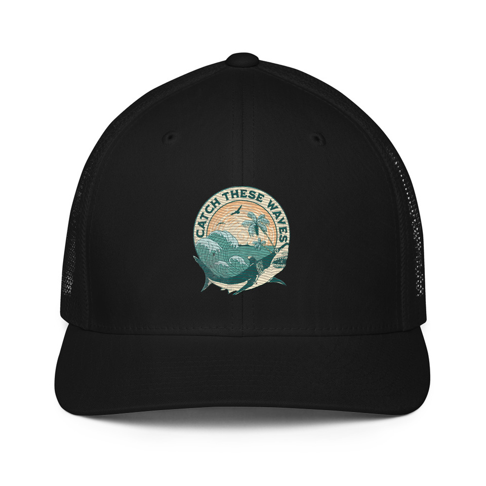 Catch These Waves Shark  Closed-Back Trucker Cap