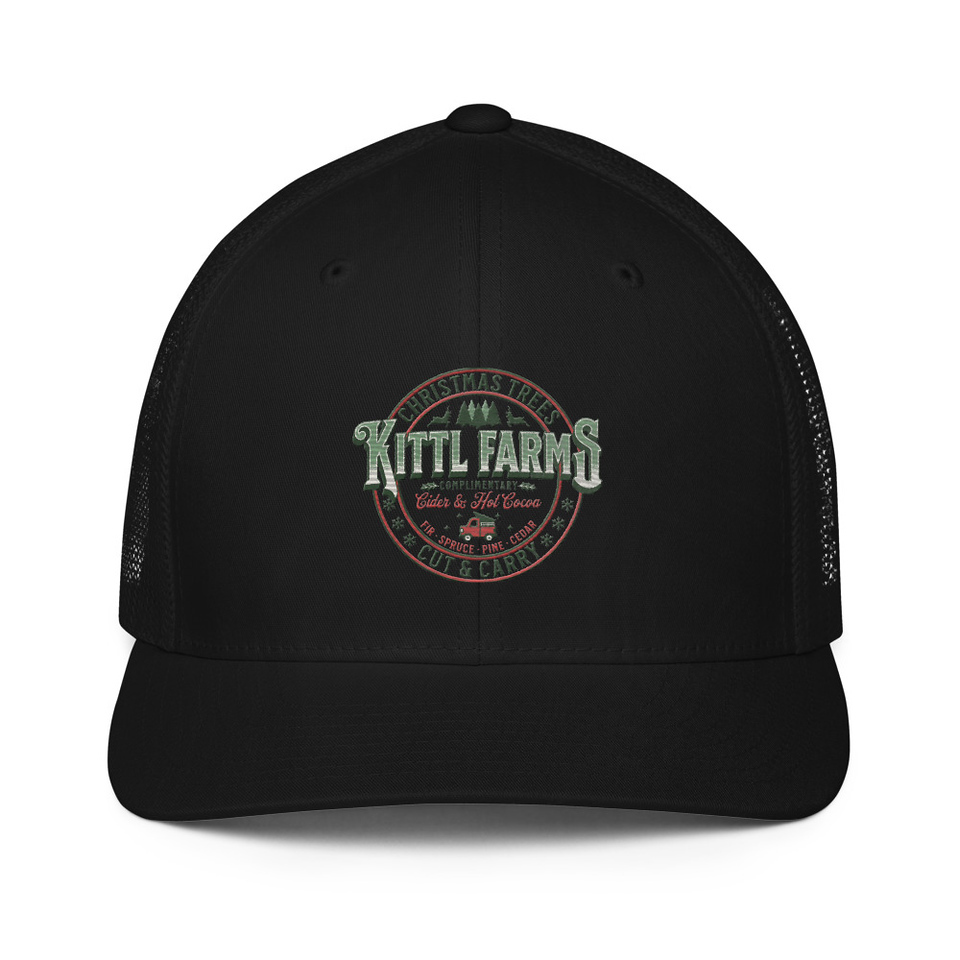 Christmas Tree Farm - Vintage Holiday Badge Closed-Back Trucker Cap