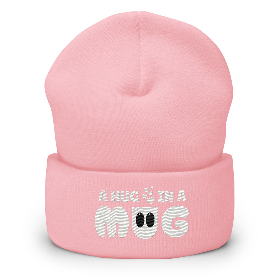 A Hug in a Mug - Funny Cartoon Cuffed Beanie