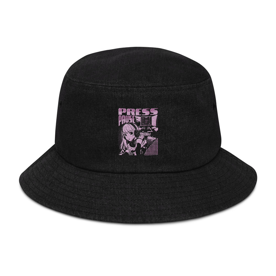 'Press Pause' Anime Gaming Denim Bucket Hat