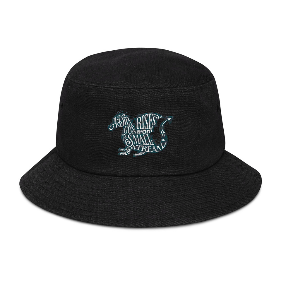 A Dragon Rises - Typographic Lettering Denim Bucket Hat
