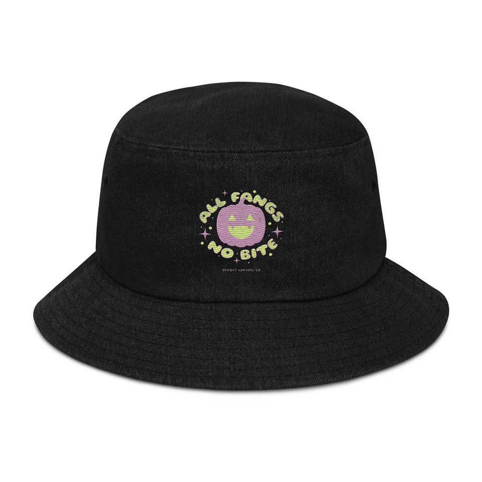 All Fangs No Bite - Halloween Denim Bucket Hat