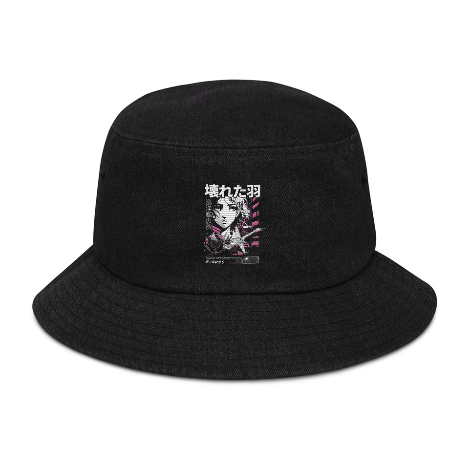 Anime Broken Wings - Neon Japanese Style Denim Bucket Hat