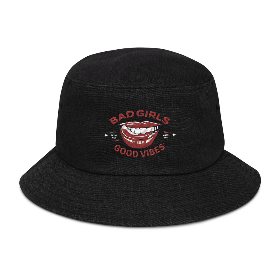 Bad Girls Good Vibes - Sexy Lips Denim Bucket Hat