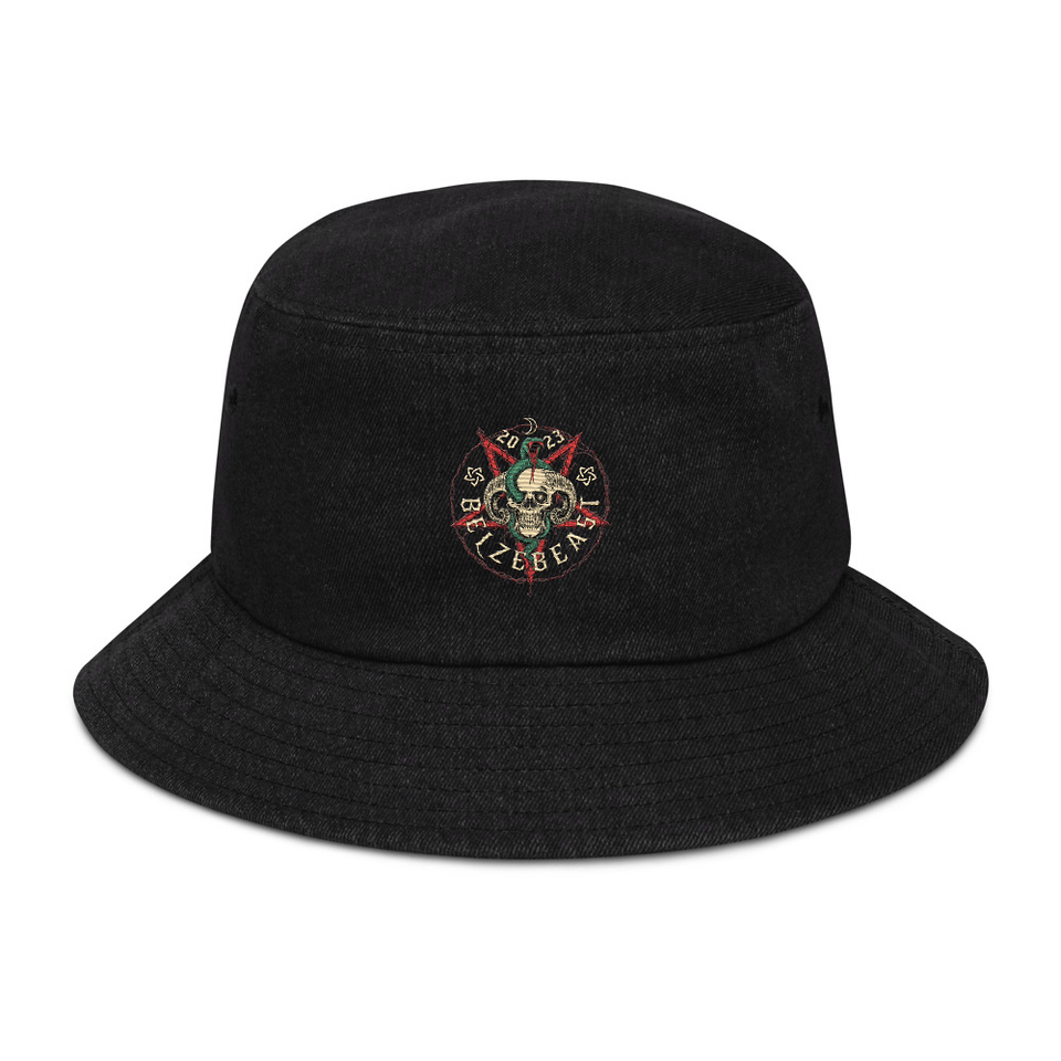 Belzebeast Pentagram - Halloween Skull with Snake Denim Bucket Hat
