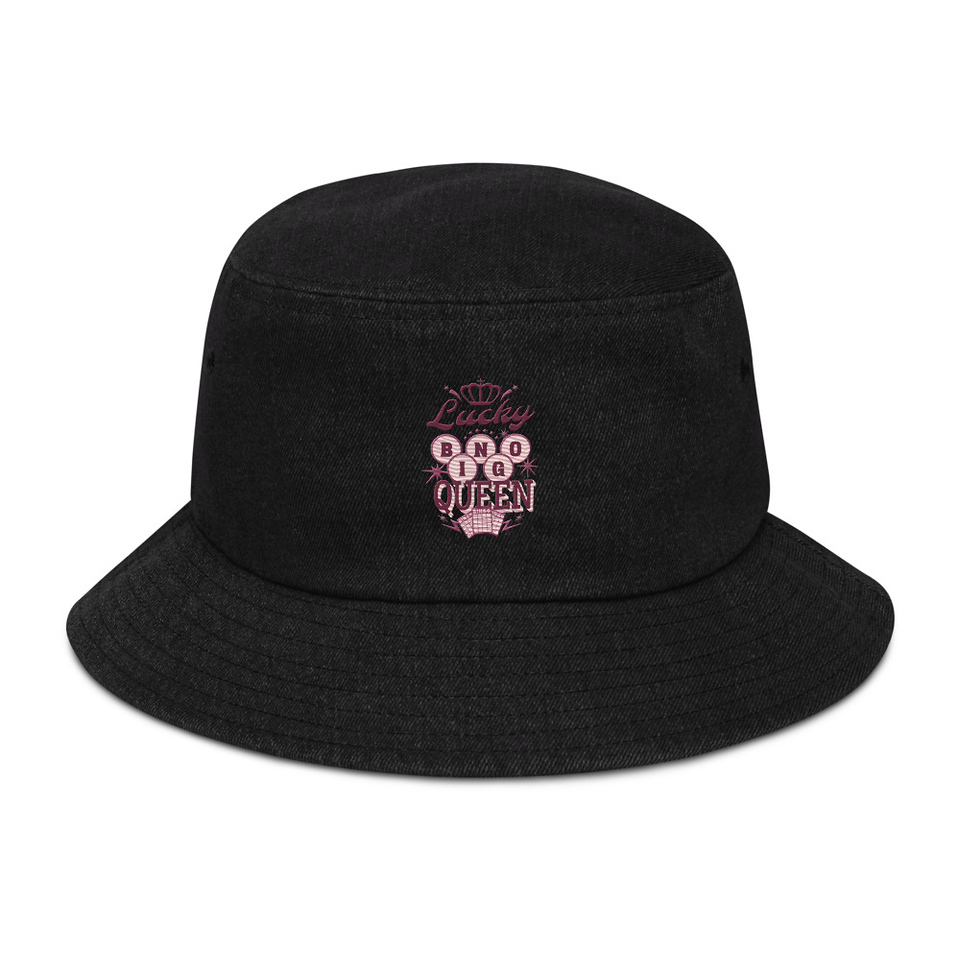 Bingo Queen - Retro Crown Denim Bucket Hat