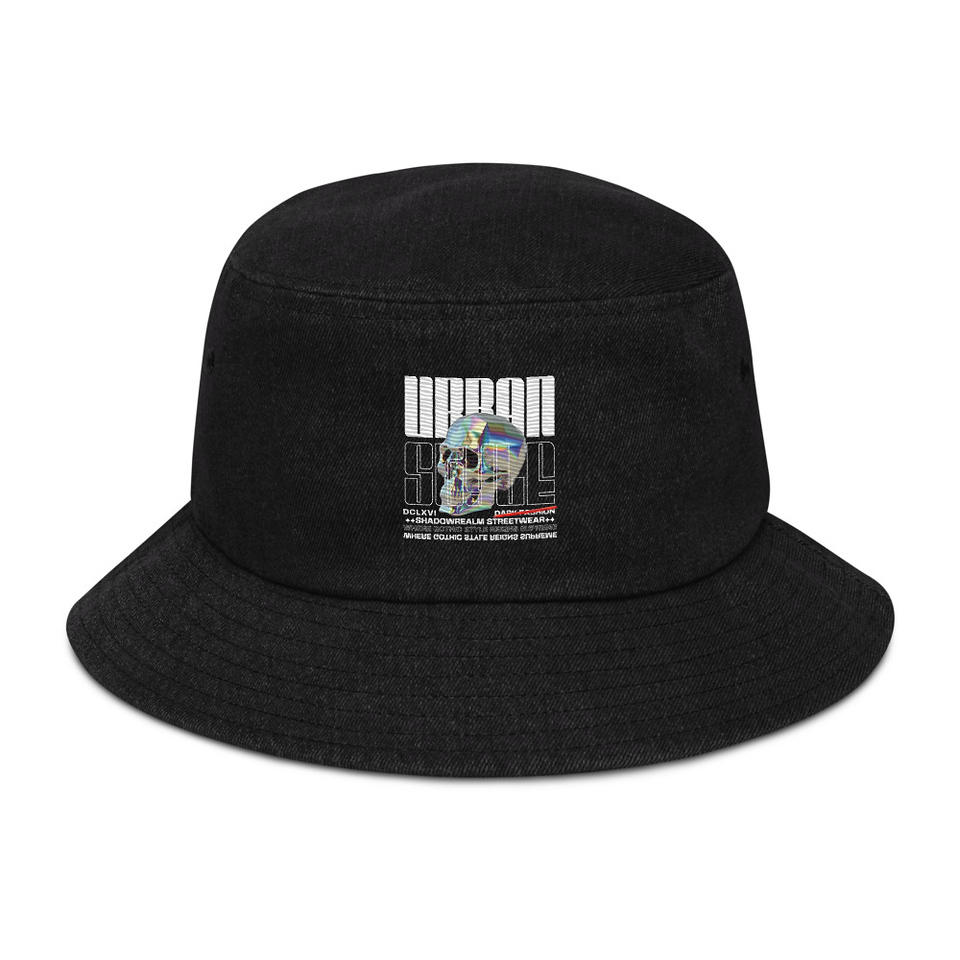 Black 3D Skull Denim Bucket Hat