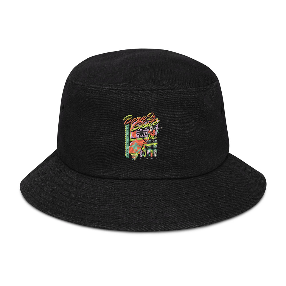 Born 2 Skate - Retro Skeleton Denim Bucket Hat