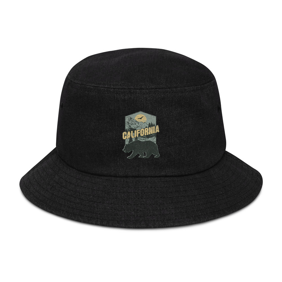 California Bear - Outdoors Wilderness Camping Hiking Denim Bucket Hat