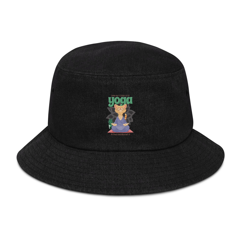 Cat Yoga - Cute Meditation Denim Bucket Hat