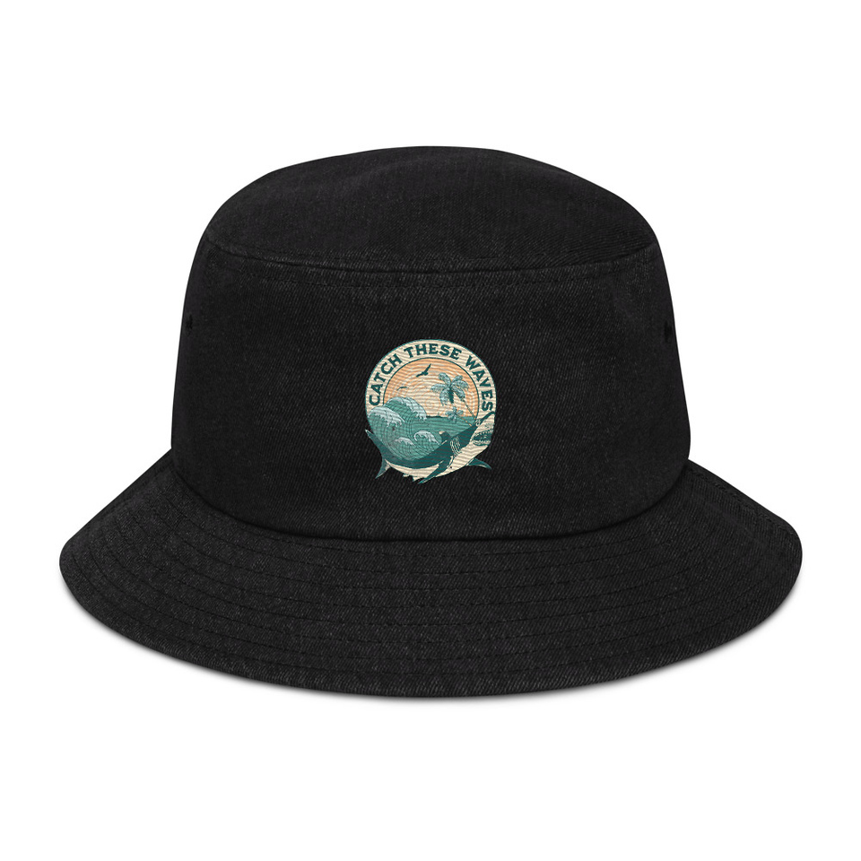 Catch These Waves Shark  Denim Bucket Hat