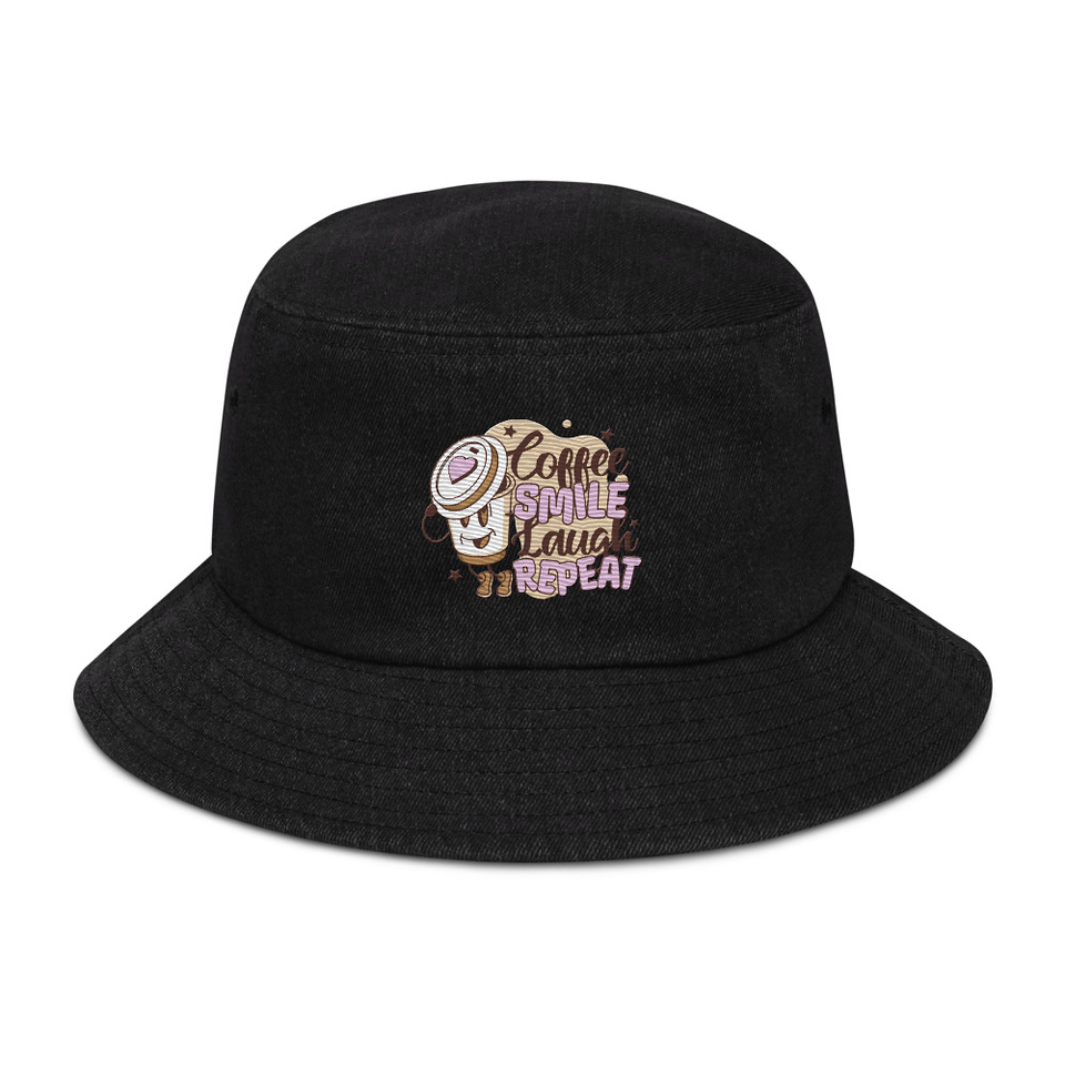 Coffee is Happiness - Retro Cartoon Mascot Denim Bucket Hat