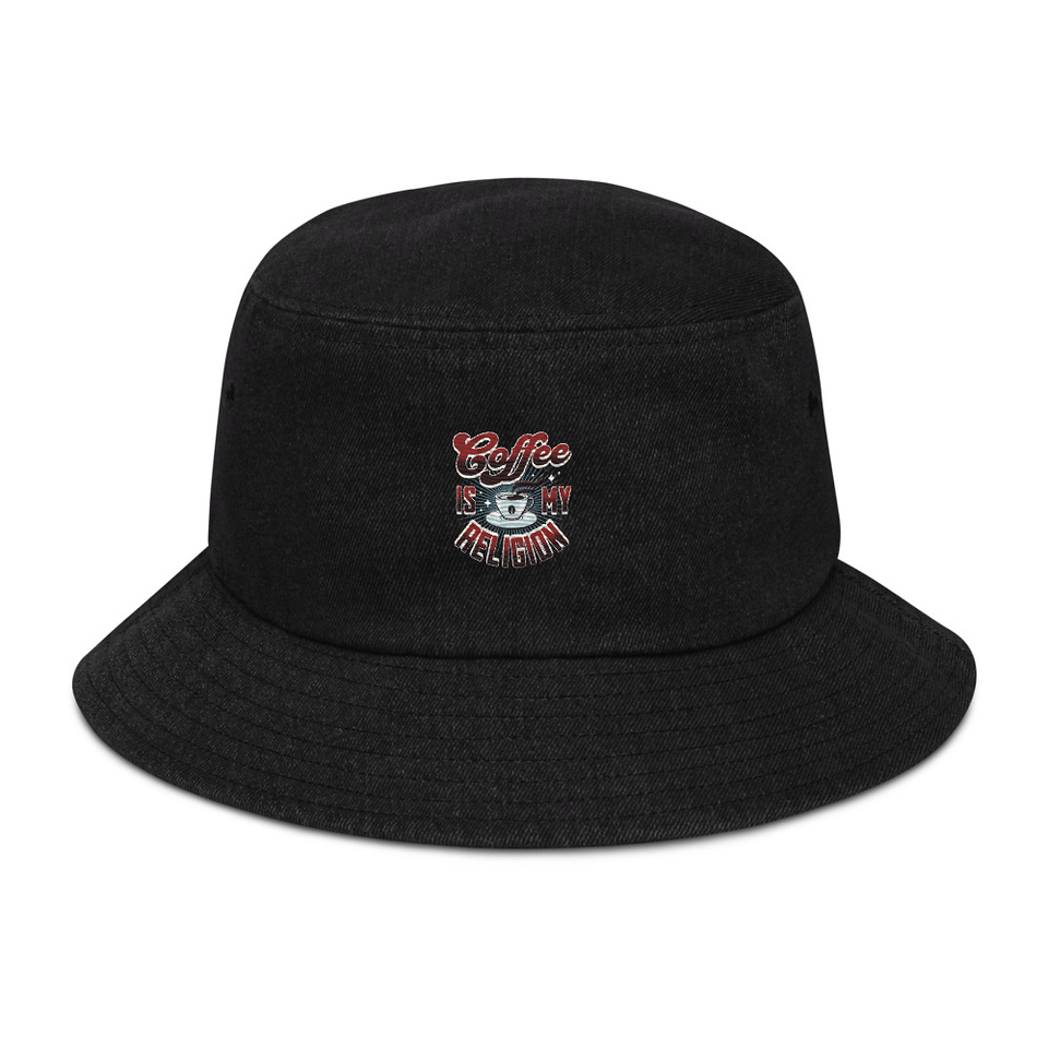 Coffee is my Religion - Funny Denim Bucket Hat