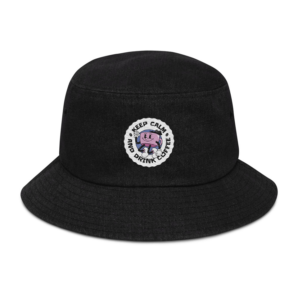 Colorful Fun Retro Style Coffee Quote Denim Bucket Hat