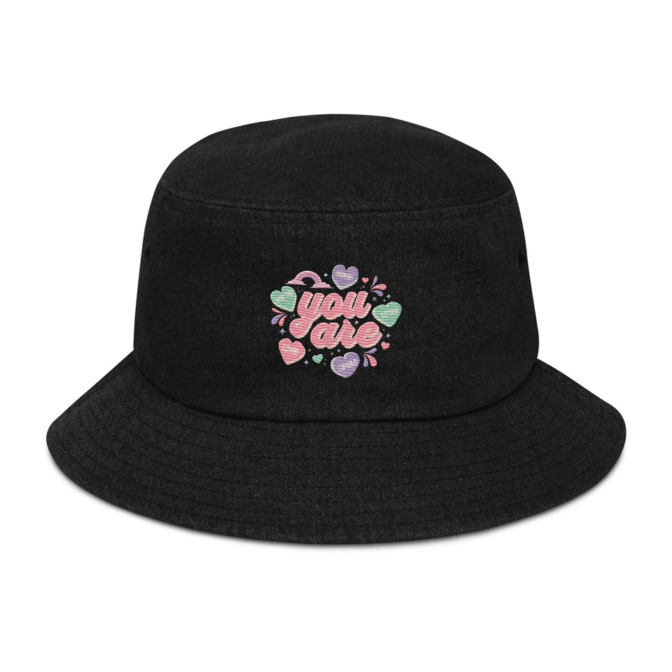 Colorful Self Love Affirmation - Heart Denim Bucket Hat
