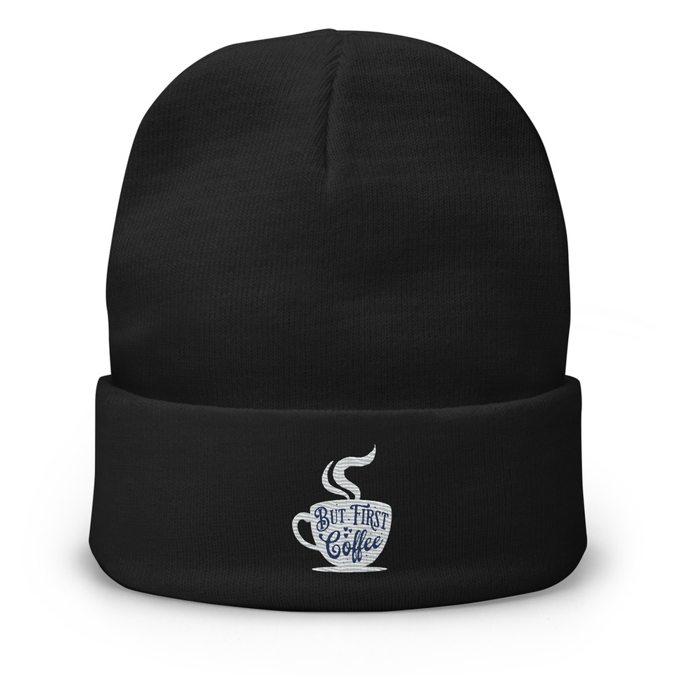 But First Coffee - Hand Lettering Typography Knit Beanie