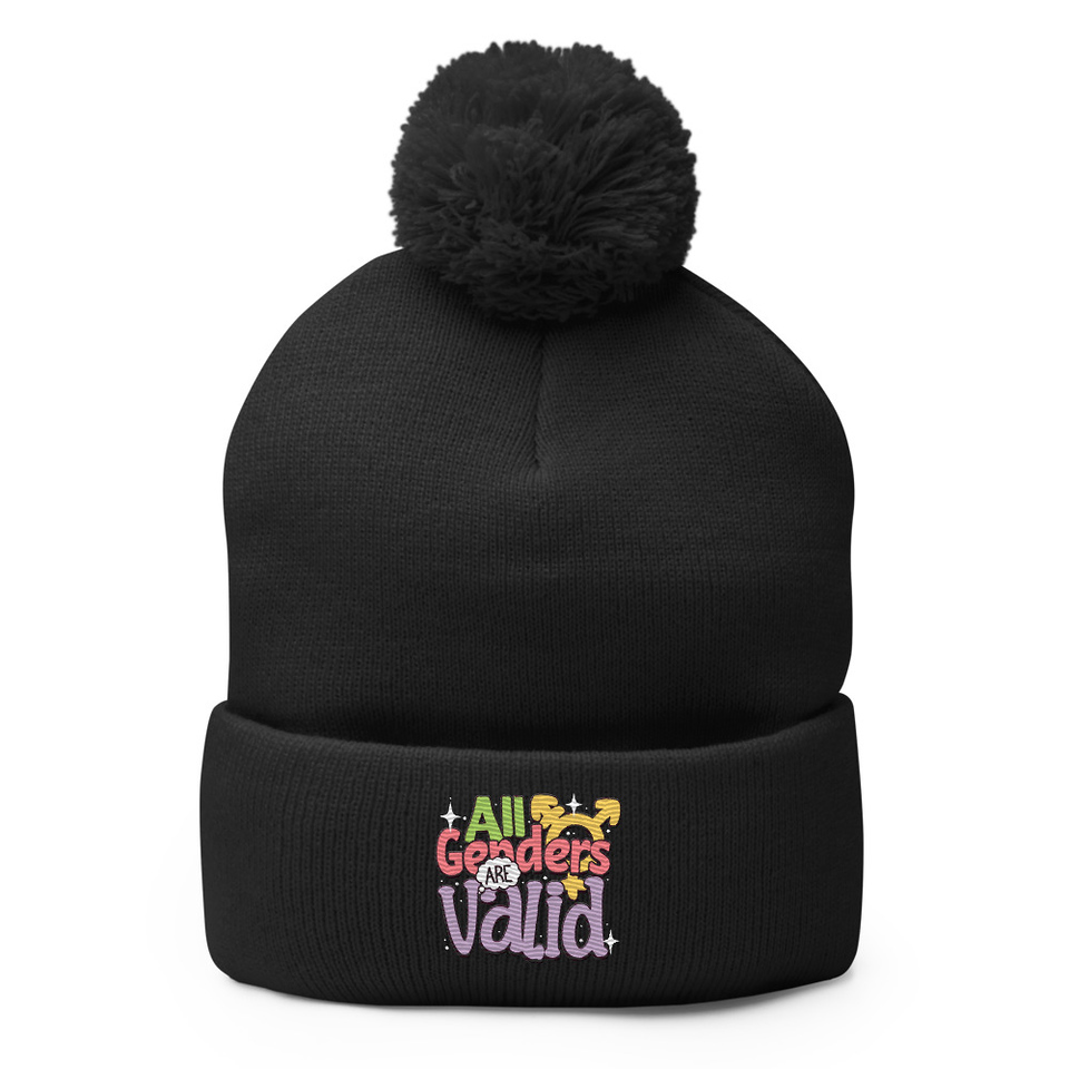 All Genders are Valid Pom-Pom Knit Cap