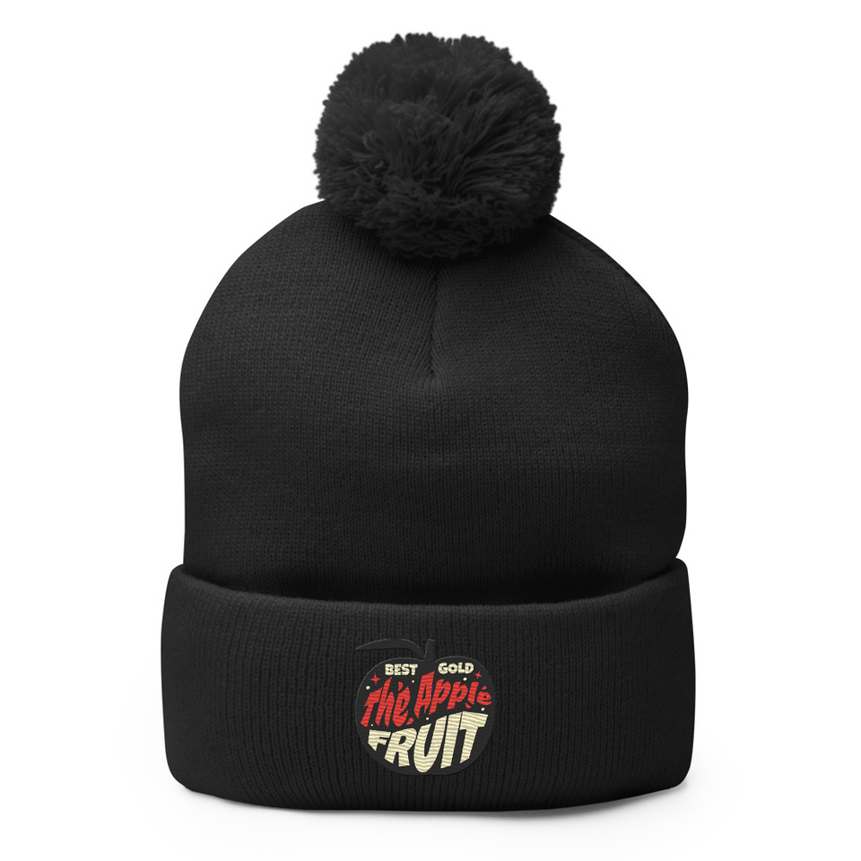 Apple Fruit - Typographic Lettering Pom-Pom Knit Cap