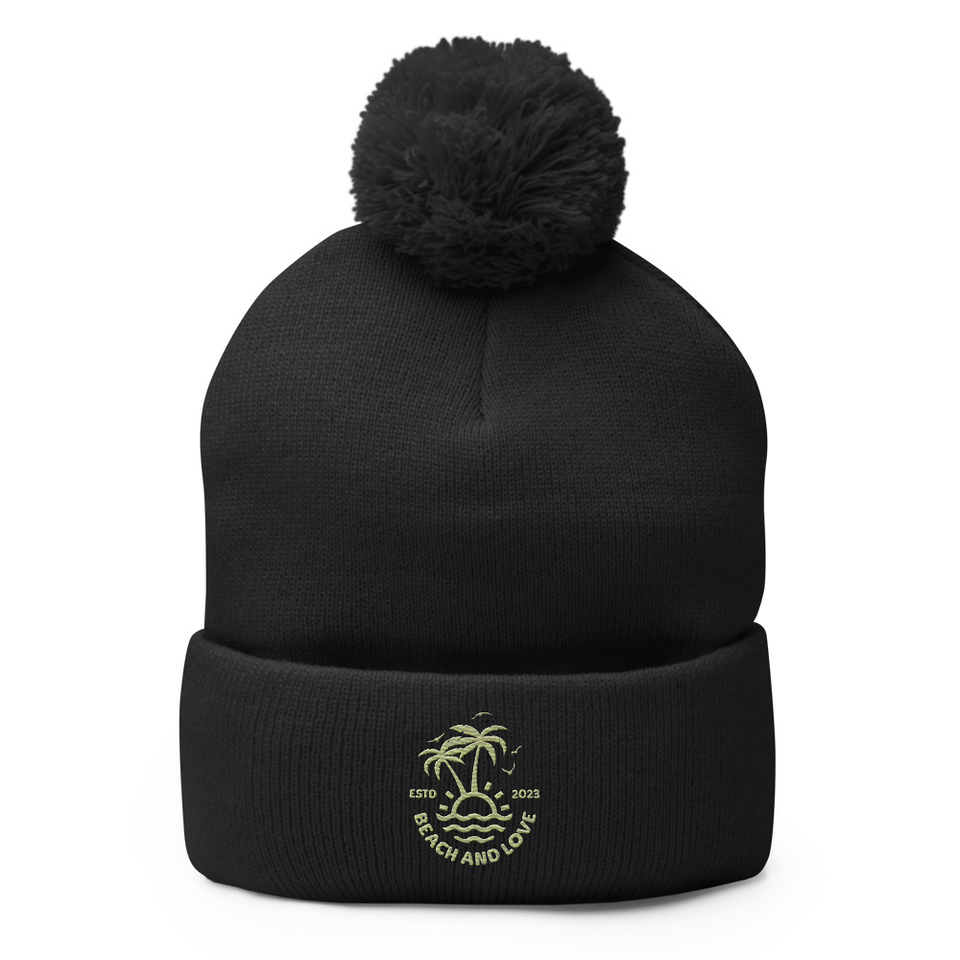 Beach and Love Pom-Pom Knit Cap