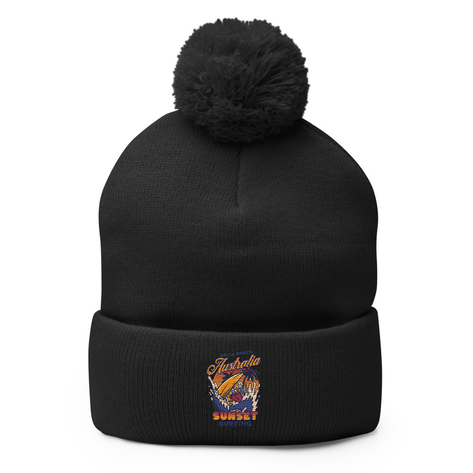 Bells Beach Australia Sunset Surfing Pom-Pom Knit Cap