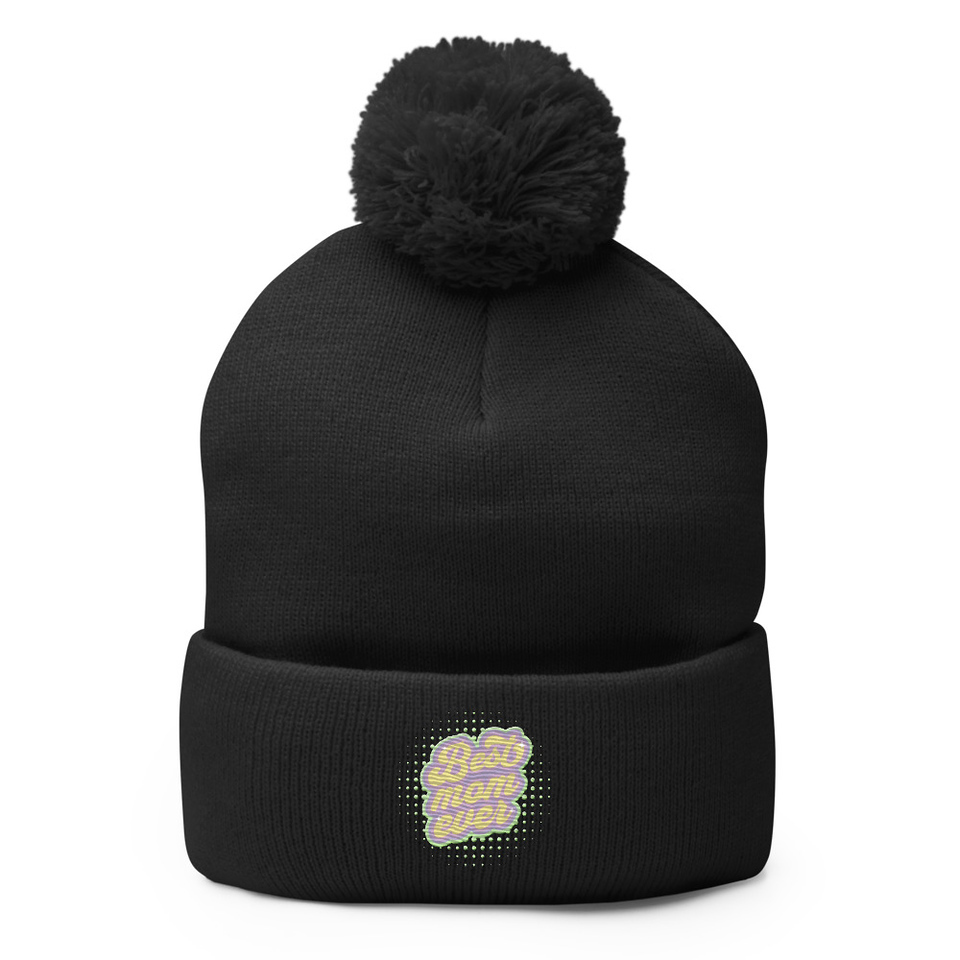 Best Mom Ever - Retro Typography Pom-Pom Knit Cap