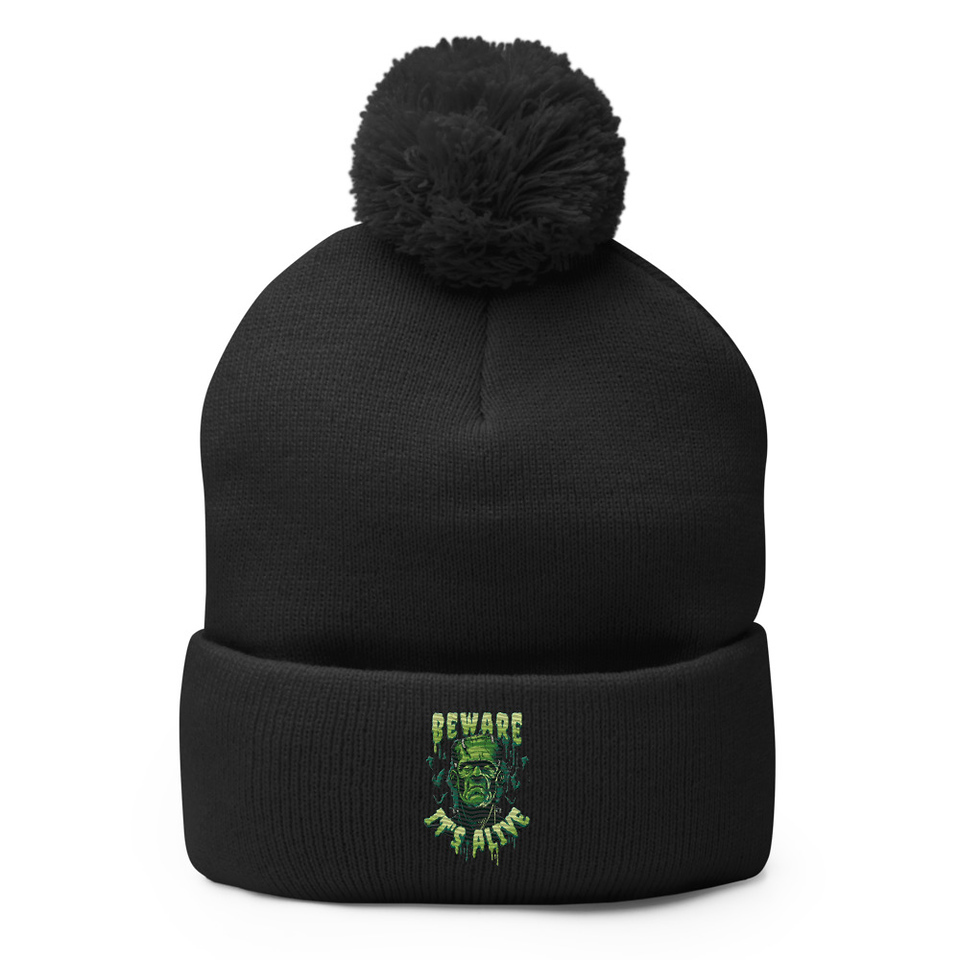 Beware of Frankenstein - Scary Halloween Pom-Pom Knit Cap