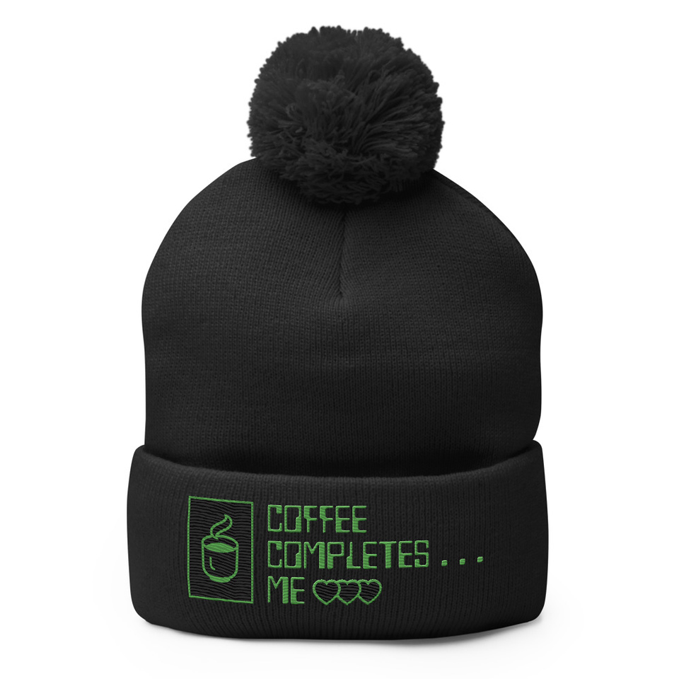 Coffee Completes Me - Neon Heart Pom-Pom Knit Cap