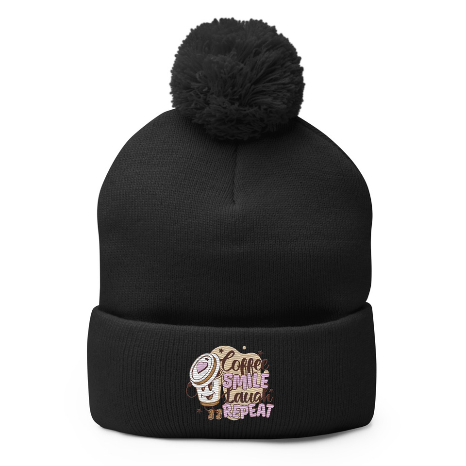 Coffee is Happiness - Retro Cartoon Mascot Pom-Pom Knit Cap