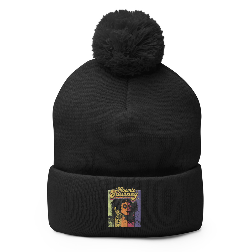 Cosmic Journey Rainbow Retro Pom-Pom Knit Cap