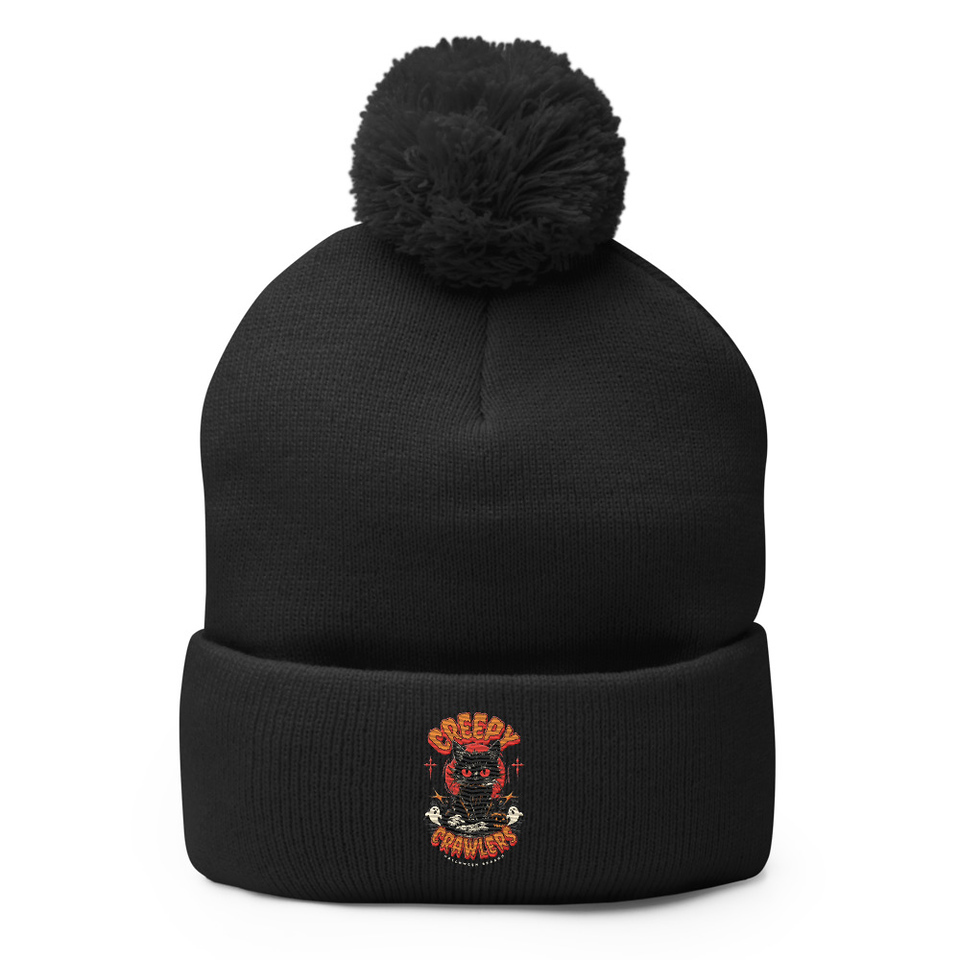 Creepy Crawlers Halloween Pom-Pom Knit Cap