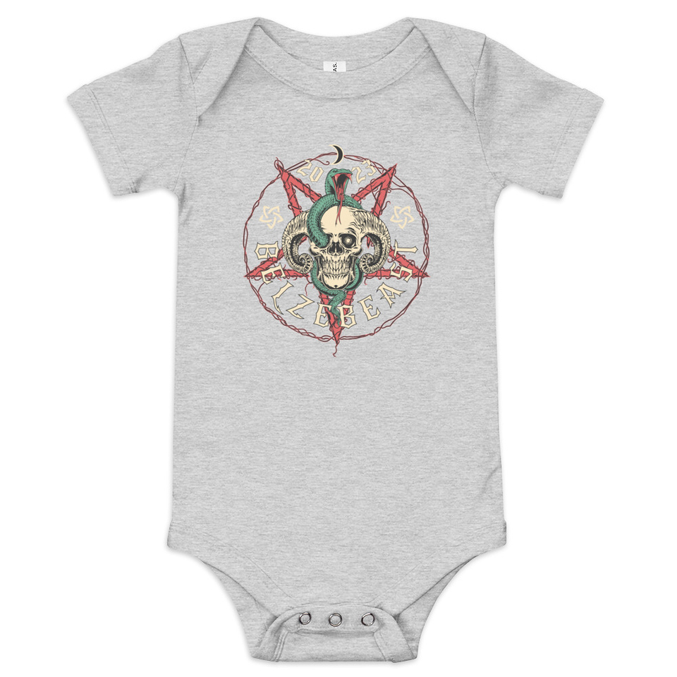 Belzebeast Pentagram - Halloween Skull with Snake Baby Short Sleeve One Piece