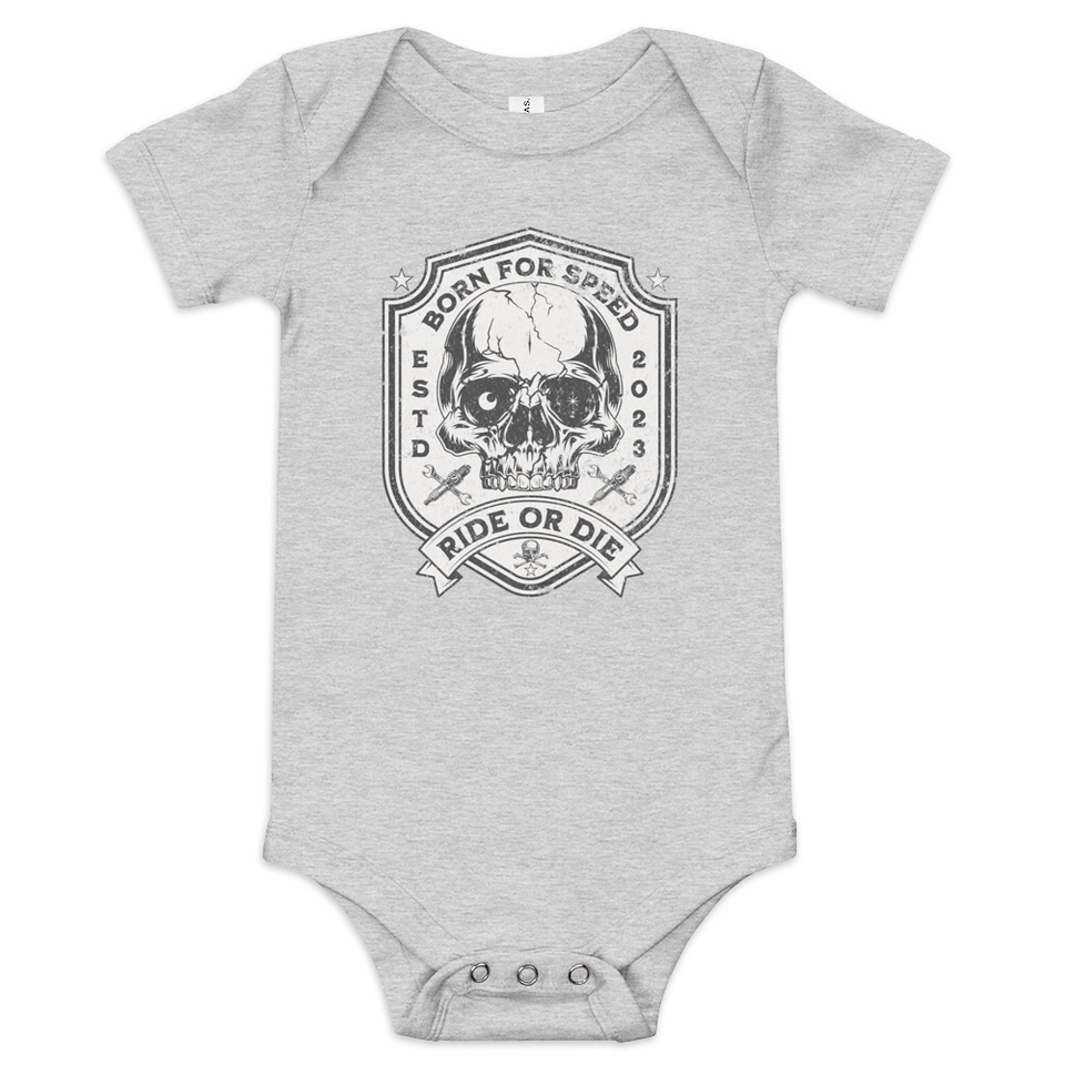 BORN FOR SPEED RIDE OR DIE Baby Short Sleeve One Piece