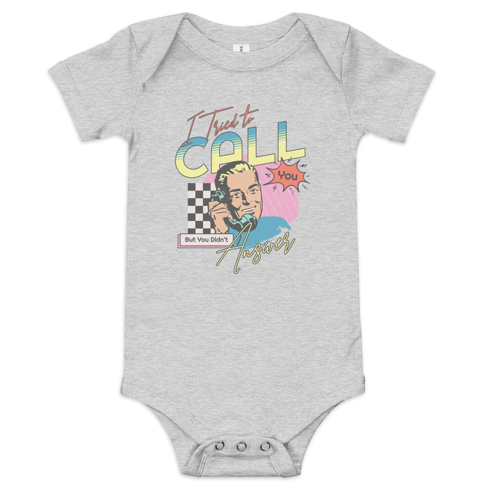 Classic Retro Illustrative Portrait Men Calling Baby Short Sleeve One Piece