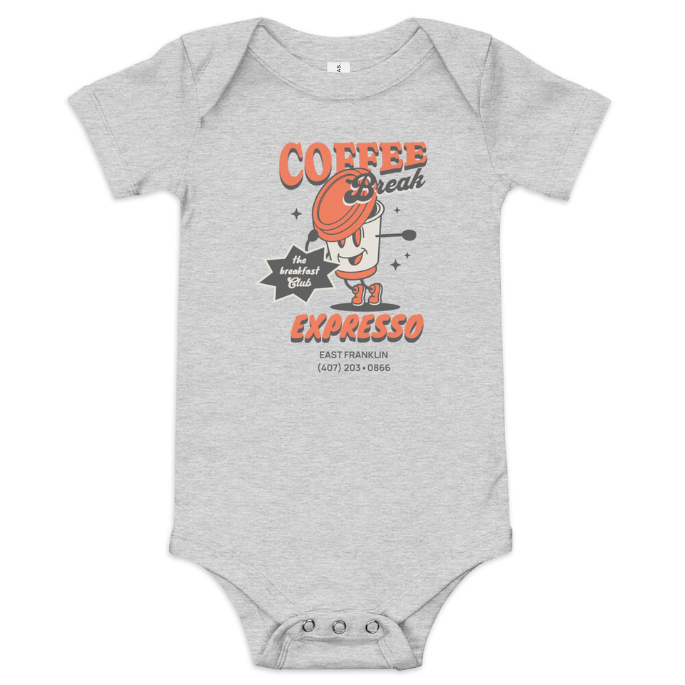 Coffee Break Cartoon Retro 90s  Baby Short Sleeve One Piece
