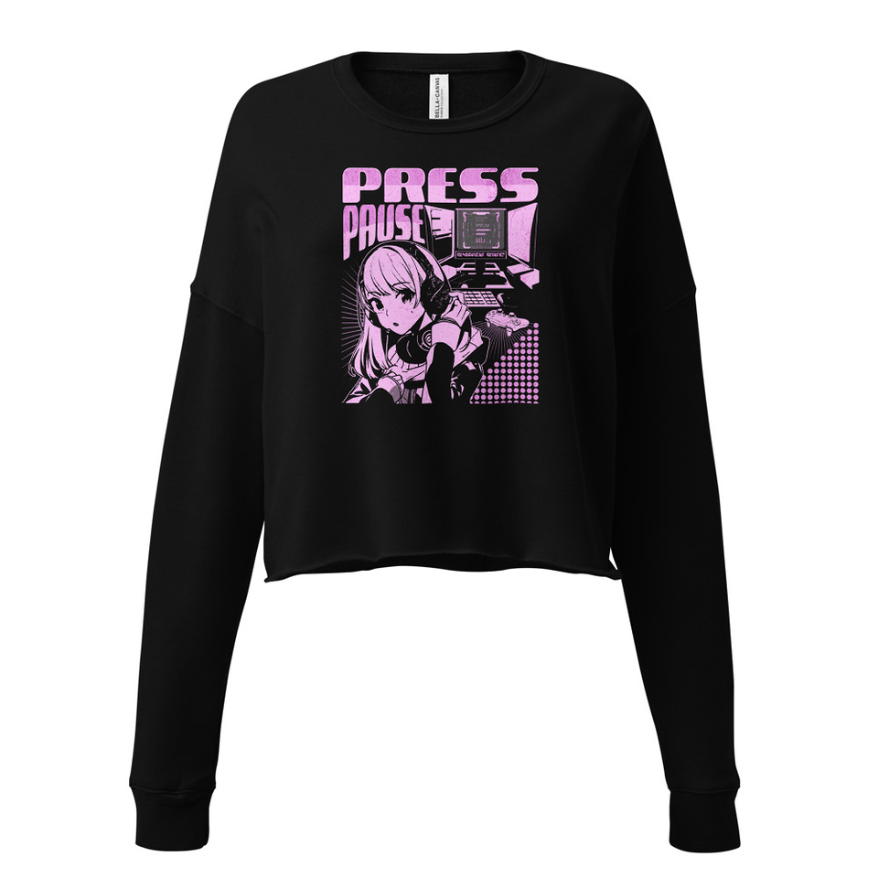 'Press Pause' Anime Gaming Women's Cropped Sweatshirt