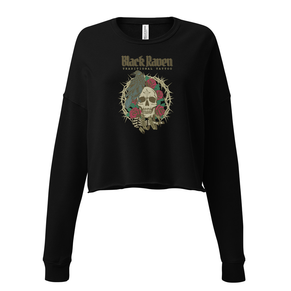 Black Raven Tattoo - Skull & Thorns Women's Cropped Sweatshirt