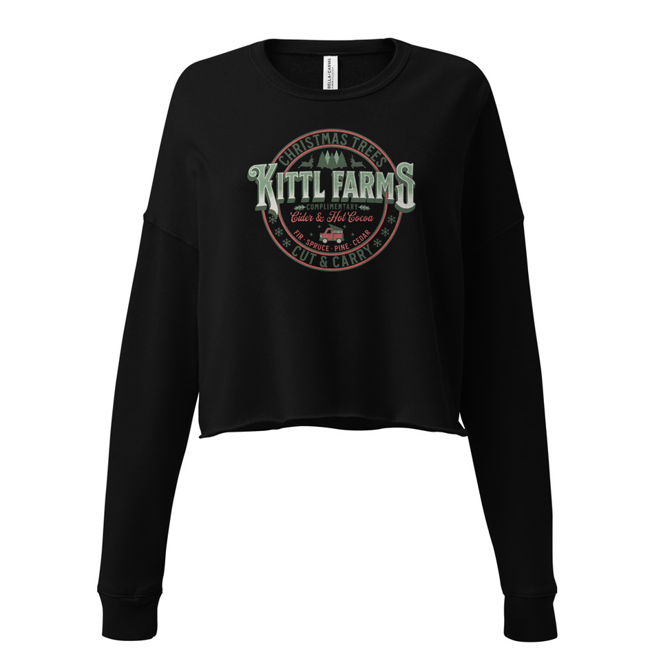 Christmas Tree Farm - Vintage Holiday Badge Women's Cropped Sweatshirt