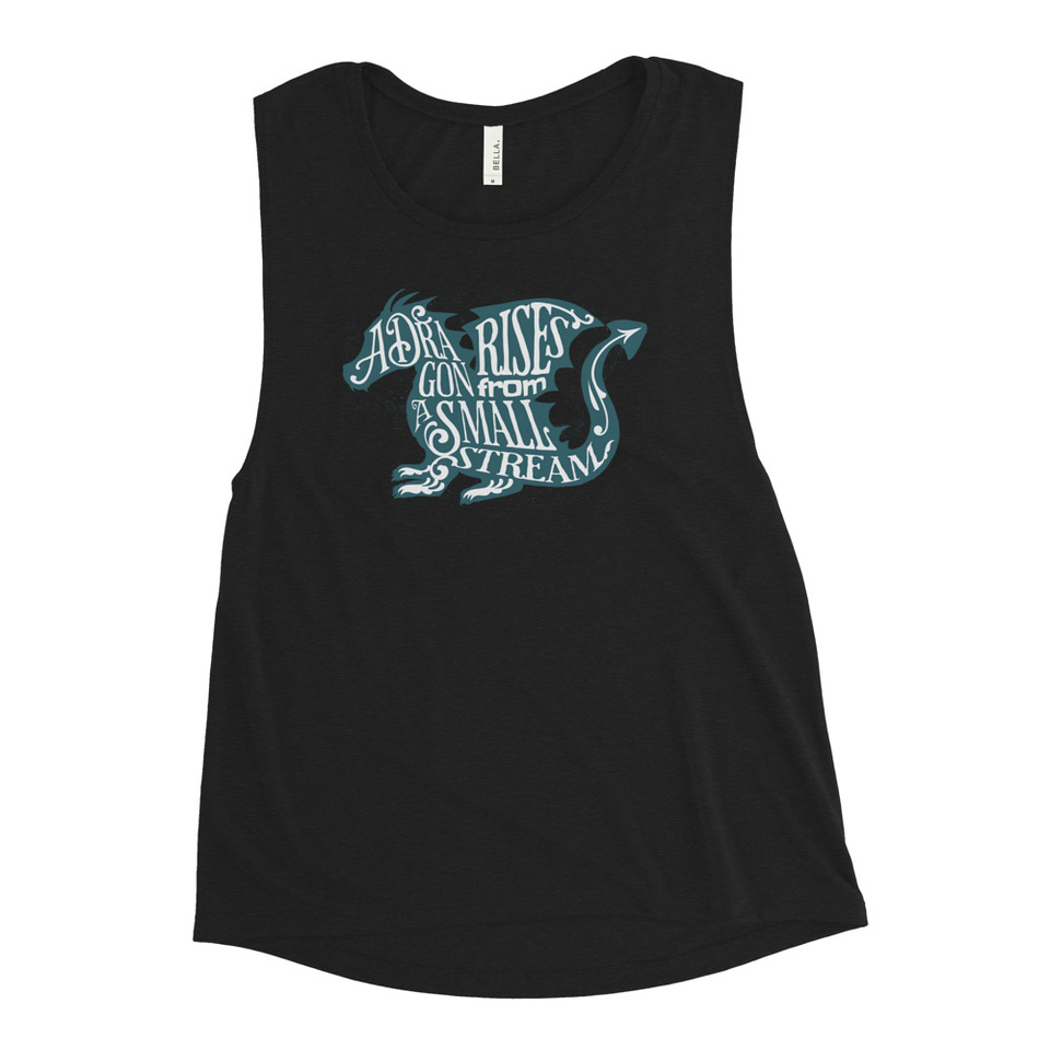 A Dragon Rises - Typographic Lettering Women's Muscle Tank