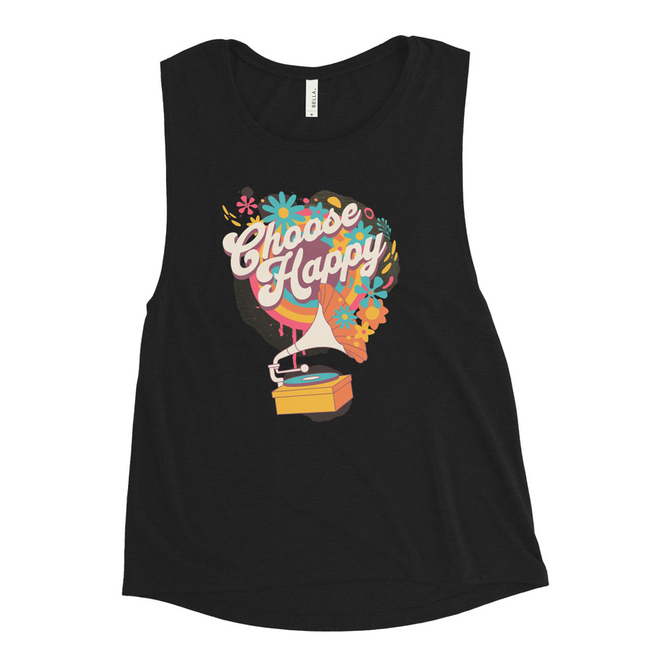 Choose Happy - Retro Music Women's Muscle Tank