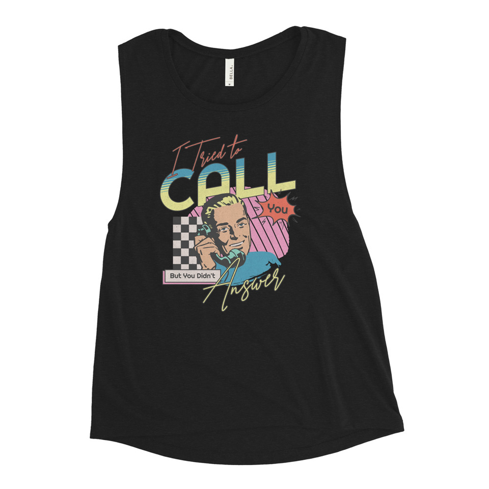 Classic Retro Illustrative Portrait Men Calling Women's Muscle Tank