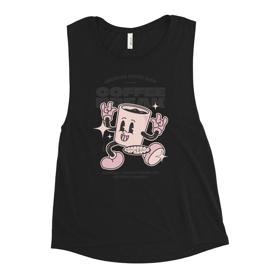 Coffee Break Mascot Women's Muscle Tank