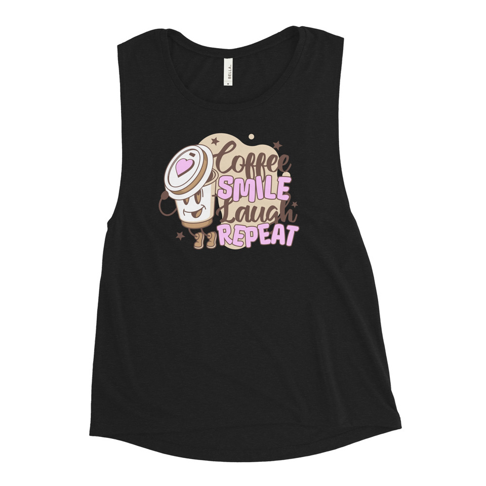 Coffee is Happiness - Retro Cartoon Mascot Women's Muscle Tank