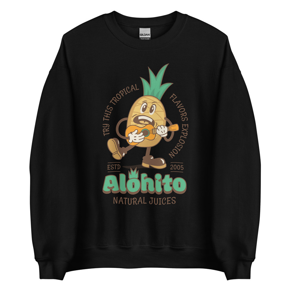 Alohito Natural Juices - Pineapple Mascot Unisex Crew Neck Sweatshirt