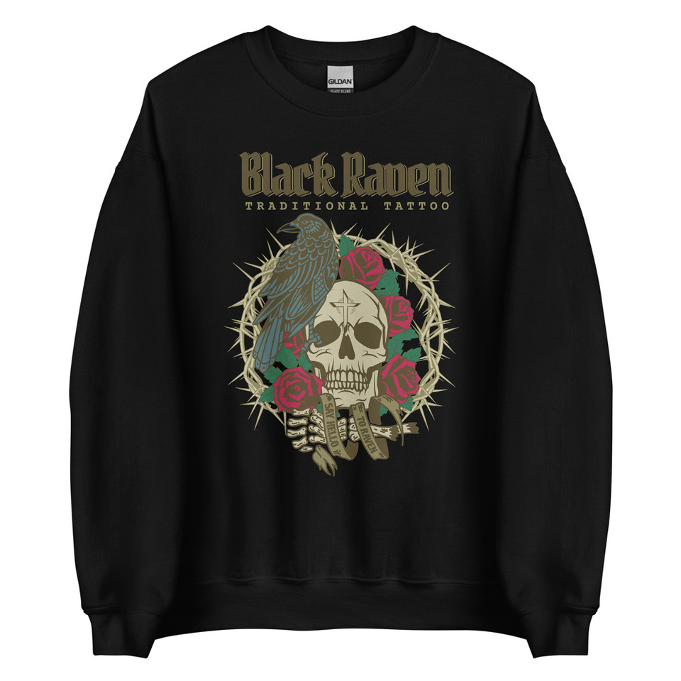 Black Raven Tattoo - Skull & Thorns Unisex Crew Neck Sweatshirt