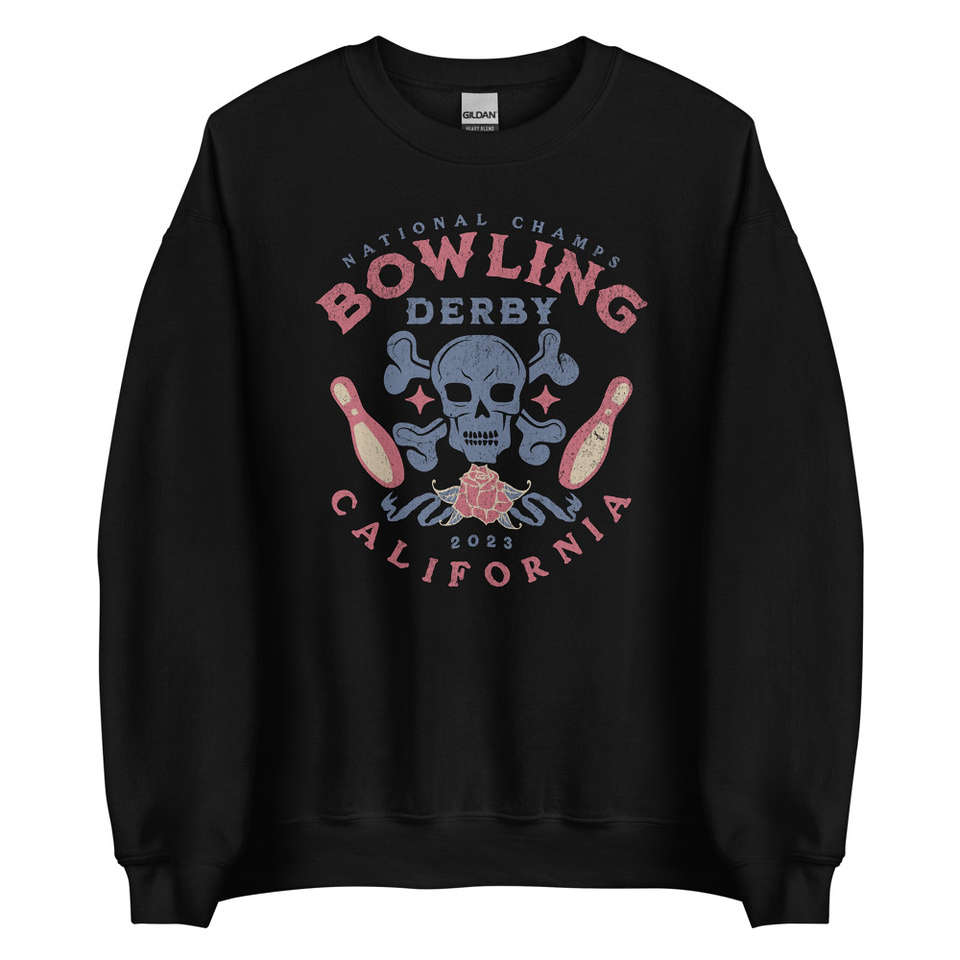 Bowling Derby Champs - Grunge Skull Unisex Crew Neck Sweatshirt