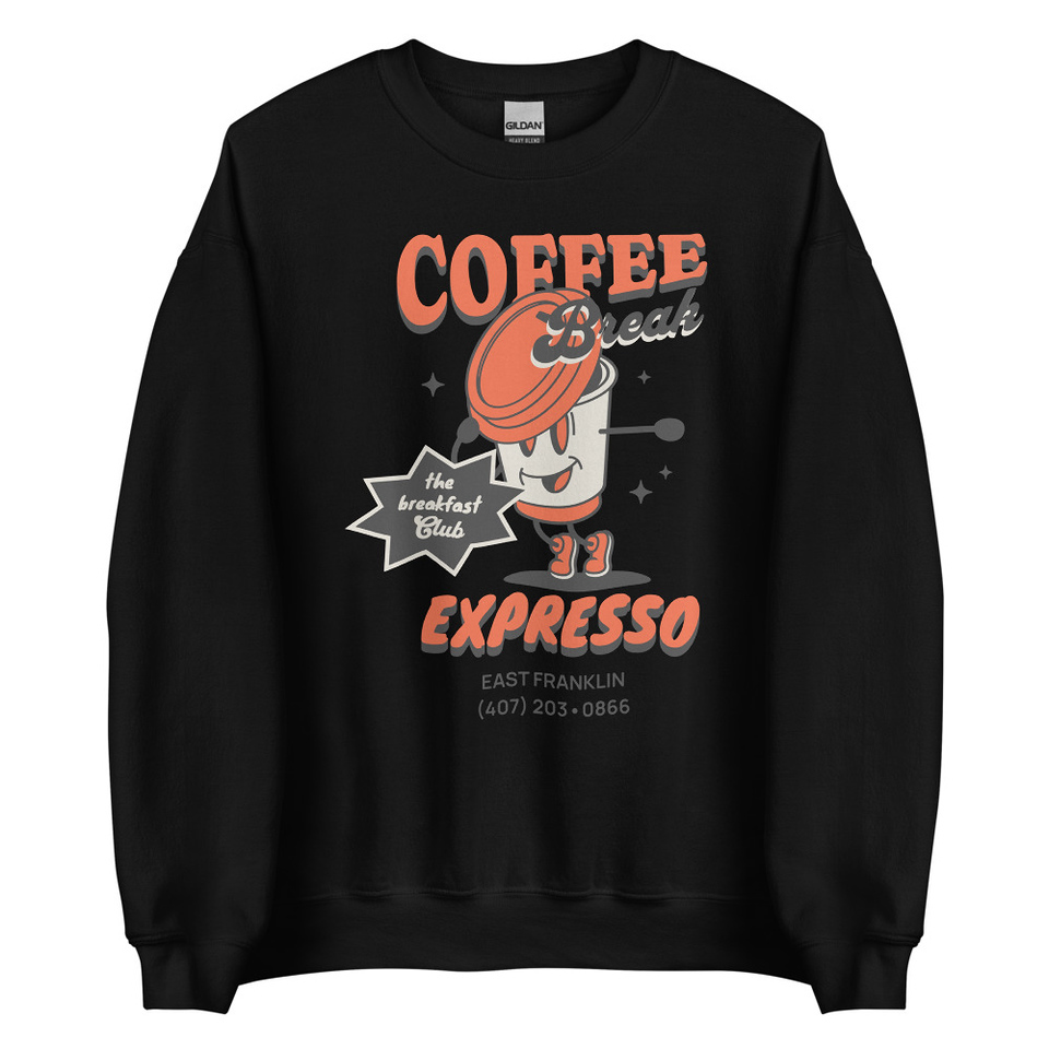 Coffee Break Cartoon Retro 90s  Unisex Crew Neck Sweatshirt
