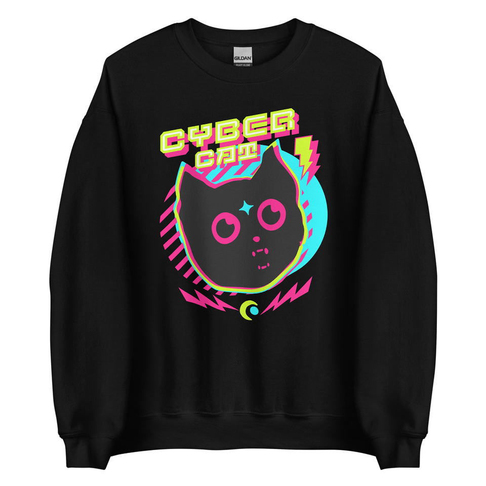 Cyber Cat - Neon Color Unisex Crew Neck Sweatshirt